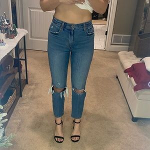 Abercrombie and Fitch the ankle straight, super high rise jeans
